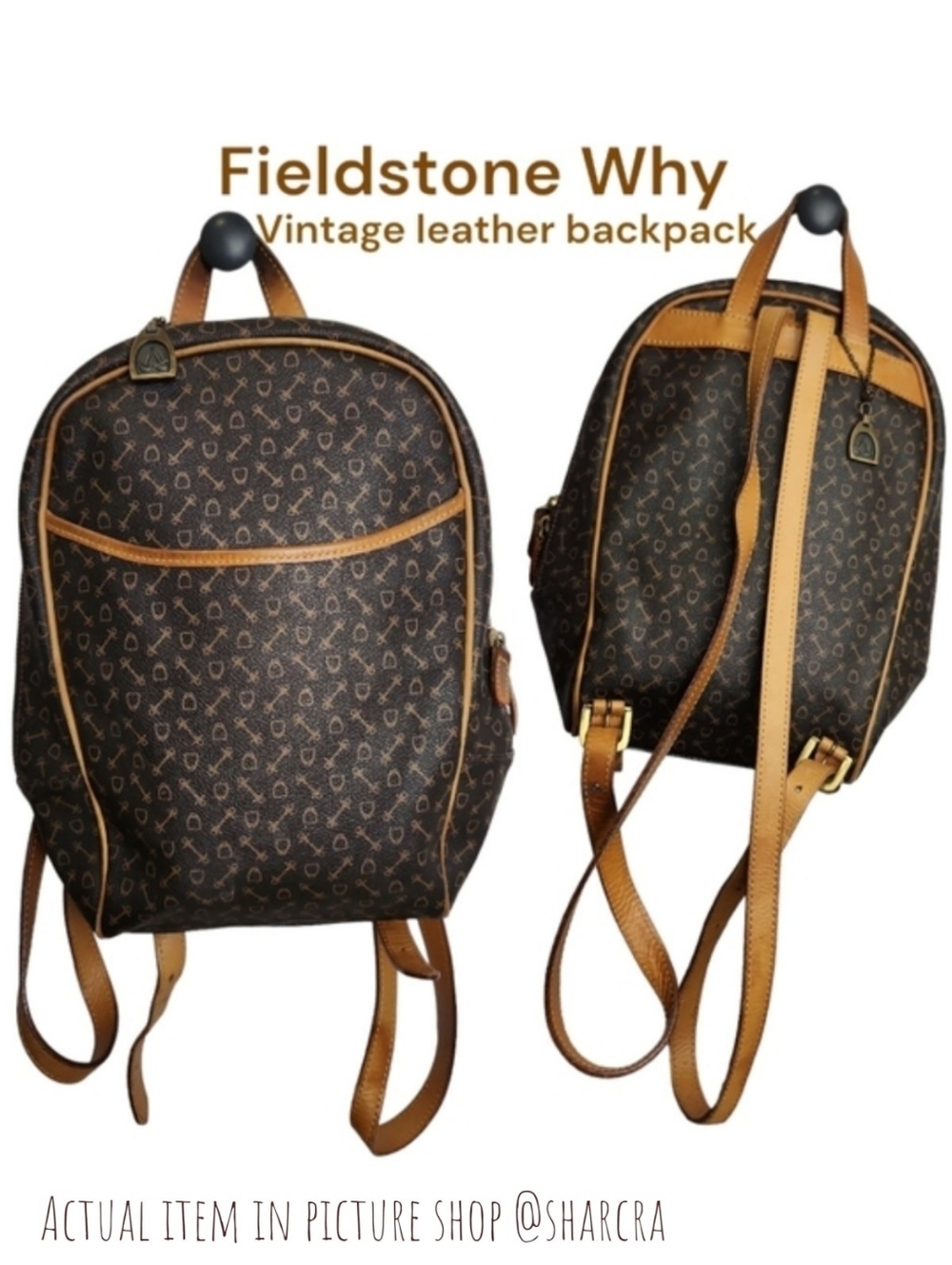 Vintage why fieldstone leather backpack brown tan adjustable straps compact bag
